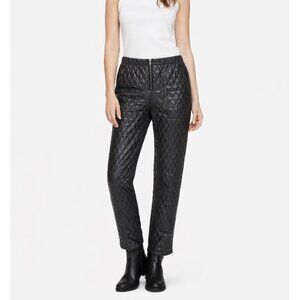 BCBGMaxazria Lucien Quilted Zip Vegan Leather Black Straight Leg Trouser Pants M